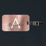 Rose Gold Brushed Metal Monogram Name and Initial Luggage Tag<br><div class="desc">Rose Gold - Blush Pink Brushed Metal Foil Monogram Name and Initial Luggage Tag. This bag tag is perfect for Back to School,  Work,  or Travelling.</div>