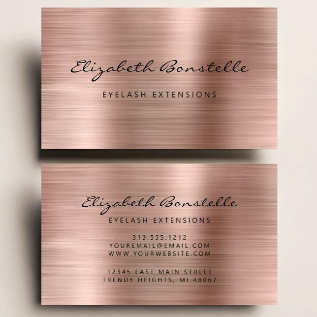 Rose Gold Brushed Metal Script Lash Extension Business Card (Creator Uploaded)