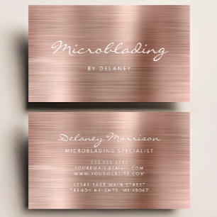 Rose Gold Brushed Metal Script Microblading Business Card
