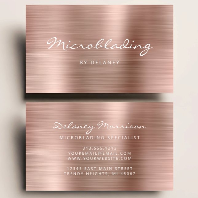 Rose Gold Brushed Metal Script Microblading Business Card (Creator Uploaded)