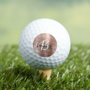 Rose Gold Brushed Metal Script Monogram  Golf Balls