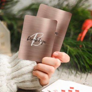 Rose Gold Brushed Metal Script Monogram  Playing Cards