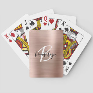 Rose Gold Brushed Metal Script Monogram Playing Cards