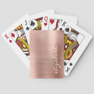 Rose Gold Brushed Metal Signature Script Playing Cards