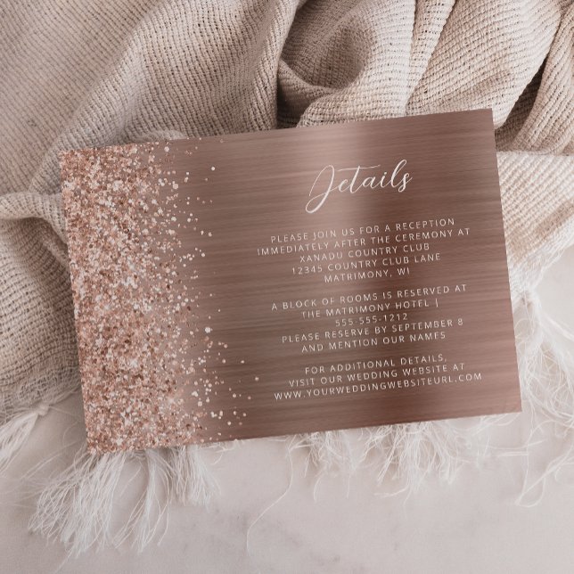 Rose Gold Brushed Metal Wedding Details  Enclosure Card (Creator Uploaded)