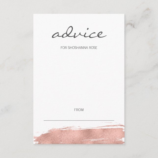 Rose Gold Brushstroke Bat Mitzvah Advice Card (Front)