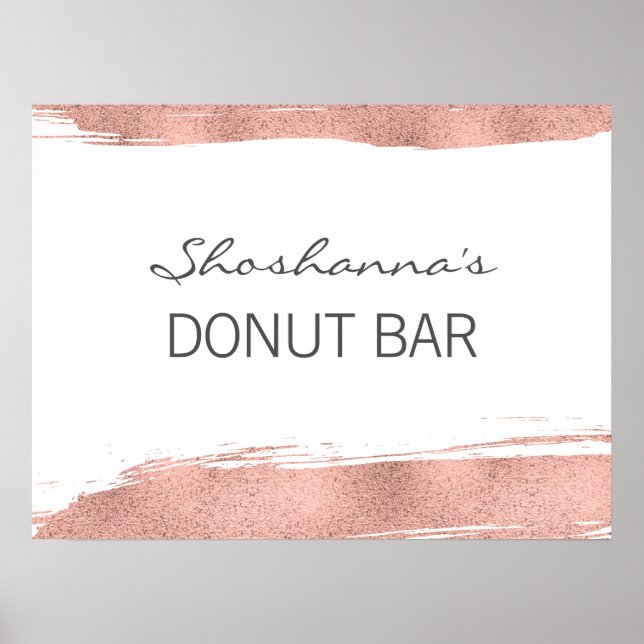 Rose Gold Brushstroke Bat Mitzvah Doughnut Bar  Poster (Front)