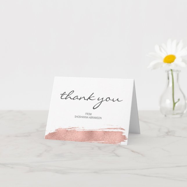 Rose Gold Brushstroke Bat Mitzvah Thank You Card (Small Plant)