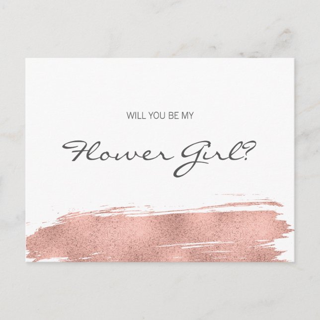 Rose Gold Brushstroke Be My Flower Girl Invitation Postcard (Front)