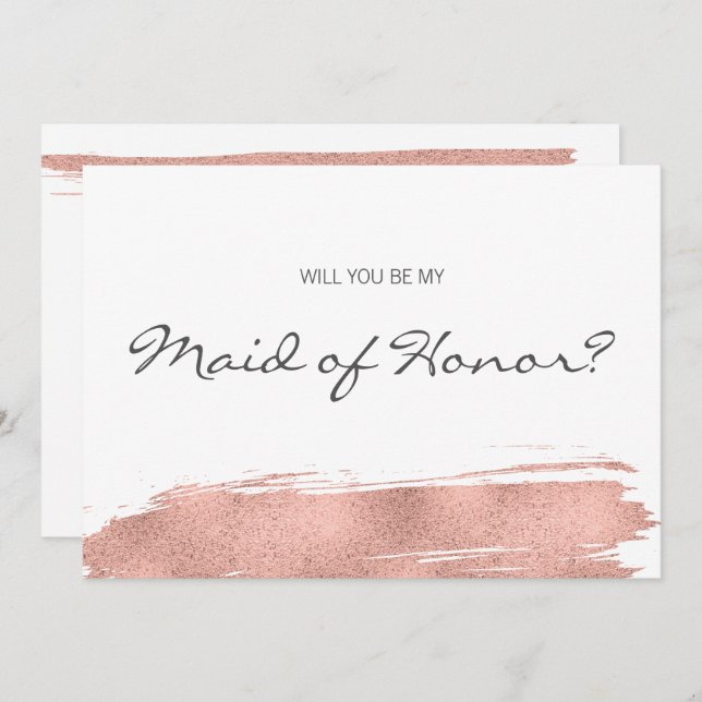 Rose Gold Brushstroke Be My Maid of Honour Card (Front/Back)