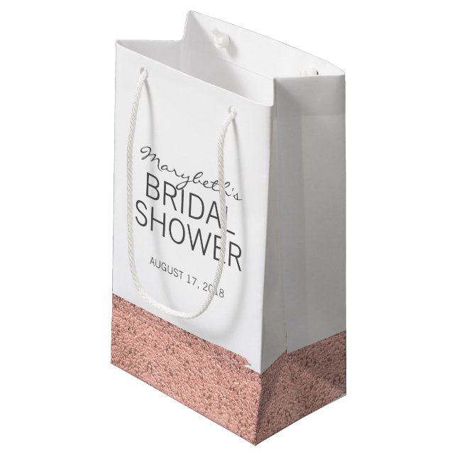 Rose Gold Brushstroke Bridal Shower Gift Bag (Front Angled)