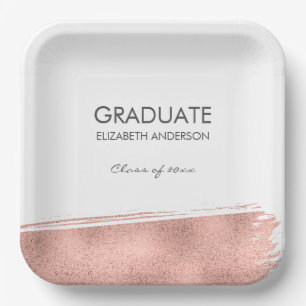 Rose Gold Brushstroke Graduation Paper Plate