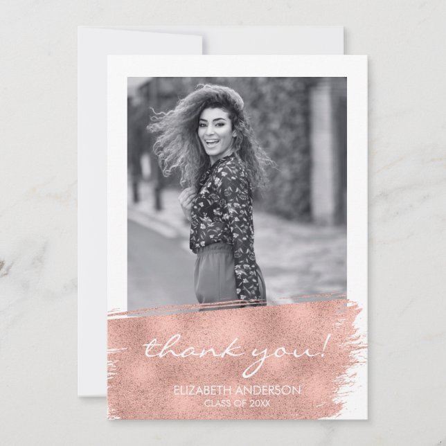 Rose Gold Brushstroke Graduation Thank You Card (Front)
