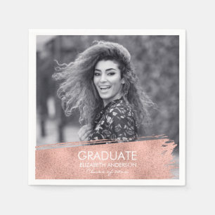 Rose Gold Brushstroke Photo Graduation Napkin