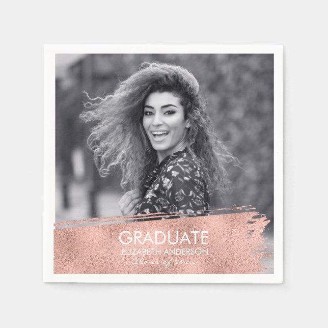 Rose Gold Brushstroke Photo Graduation Napkin (Front)