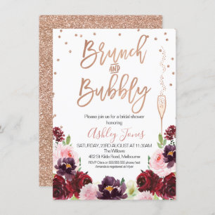 Rose Gold Burgund Floral Brunch Bridal Shower Invitation