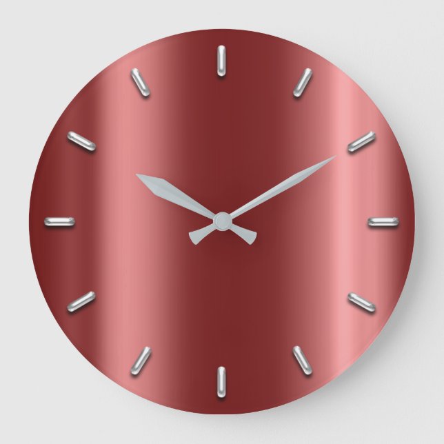 Rose Gold Burgund Red Metallic Minimal Silver Grey Large Clock (Front)