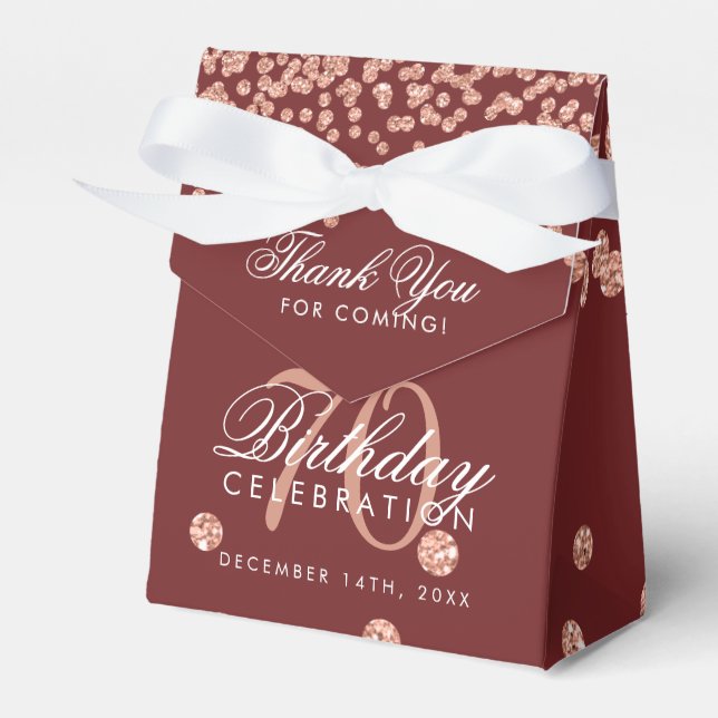 Rose Gold Burgundy 70 Birthday Thank You Confetti Favour Box (Front Side)