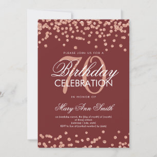 Rose Gold Burgundy 70th Birthday Glitter Confetti Invitation
