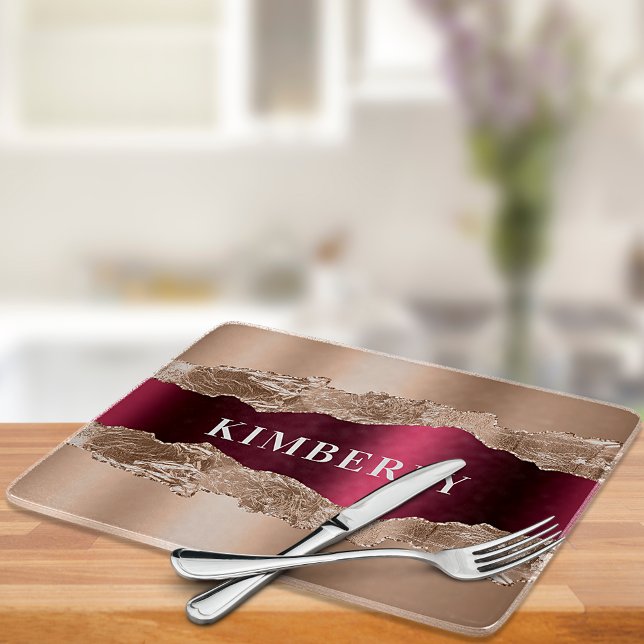 Rose gold burgundy agate marble name cutting board (Creator Uploaded)