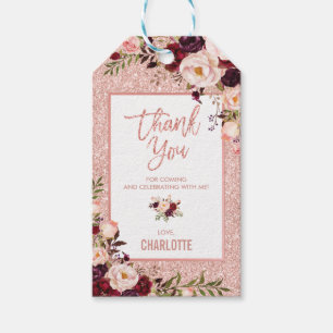 Rose Gold Burgundy Blush Floral Birthday Shower Gift Tags