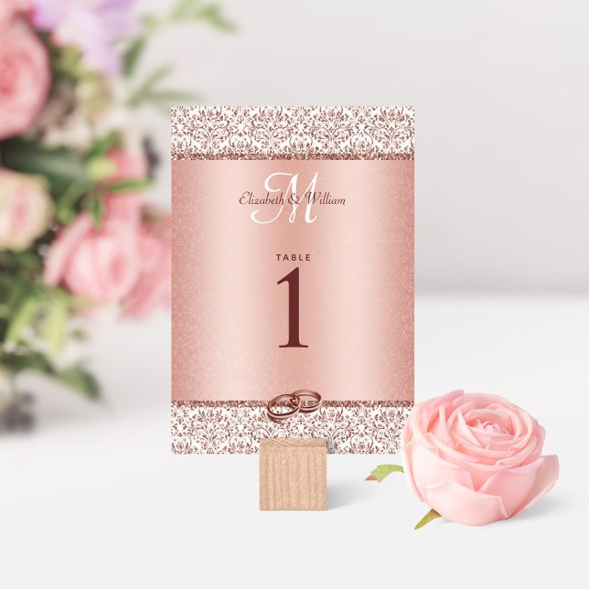 Rose Gold Burgundy Elegant Monogram Wedding Table Number (Creator Uploaded)