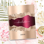 Rose gold burgundy metal agate marble name 2024 planner<br><div class="desc">Rose gold and burgundy metal and agate,  marble stone print as background.  Personalise and add your name. The name is written with a modern hand lettered style script.</div>