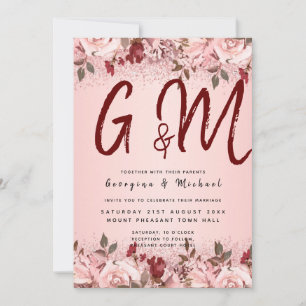 Rose Gold Burgundy Pink Floral Wedding Invitation