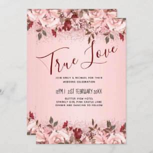 Rose Gold Burgundy Pink Floral Wedding Invitation