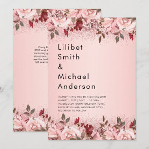 Rose Gold Burgundy Pink Floral Wedding Invitation