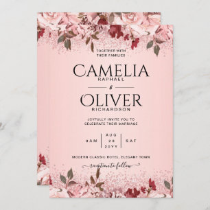 Rose Gold Burgundy Pink Floral Wedding Invites