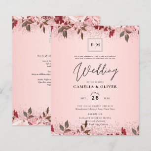 Rose Gold Burgundy Pink Floral Wedding Invites