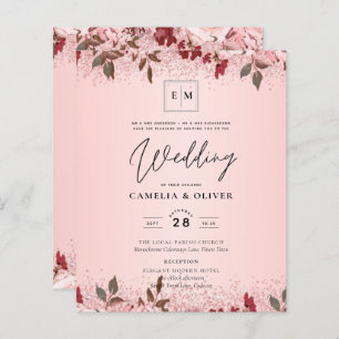 Rose Gold Burgundy Pink Floral Wedding Invites