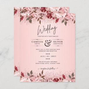 Rose Gold Burgundy Pink Floral Wedding Invites