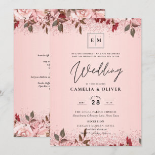 Rose Gold Burgundy Pink Floral Wedding Invites