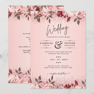 Rose Gold Burgundy Pink Floral Wedding Invites