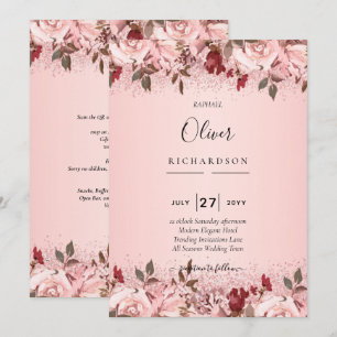 Rose Gold Burgundy Pink Floral Wedding Invites