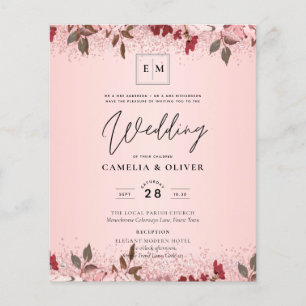 Rose Gold Burgundy Pink Floral Wedding Invites Flyer