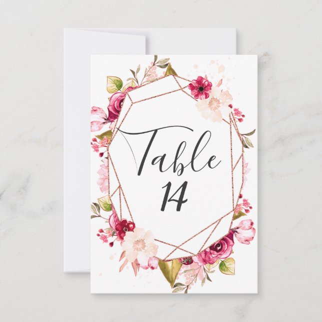 Rose Gold Burgundy & Pink Wedding Table Numbers (Front)