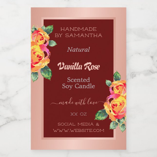 Rose Gold Burgundy Product Labels Candles Beauty & (Single Label)