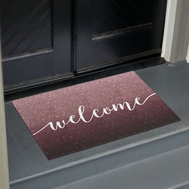 Rose Gold Burgundy Red Glitter Minimalist Welcome Doormat (Creator Uploaded)