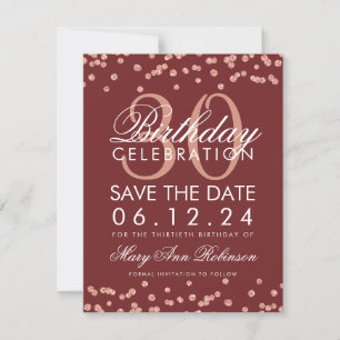 Rose Gold Burgundy Save Date Birthday Confetti Save The Date