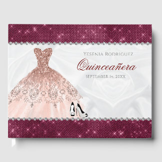 Rose Gold Burgundy Sparkle Glam Quinceañera Guest Book