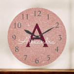 Rose Gold Burgundy Sparkle Glitter Monogram Name<br><div class="desc">Pink Rose Gold and Burgundy Marsala Sparkle Glitter Monogram Name and Initial Serving Wall Clock. The Wall Clock makes the perfect gift for someone who loves pink sparkle glitter.</div>