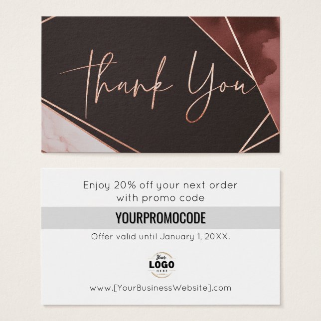 Rose Gold Burgundy Thank You Discount Cards (Front & Back)