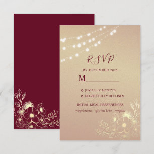 Rose Gold Burgundy Wedding RSVP Card