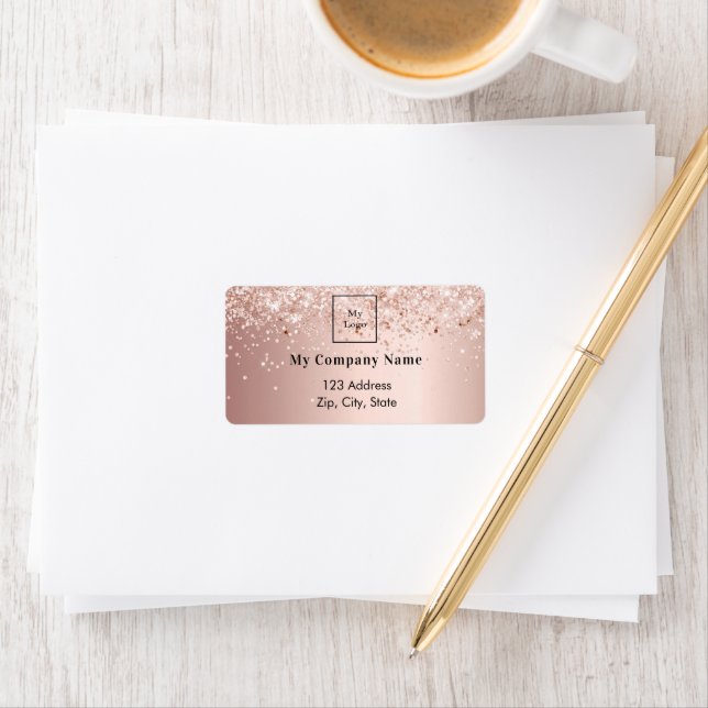 Rose gold business logo return address label (Insitu)