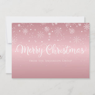 Rose Gold Business Snowflakes Company Holiday Card