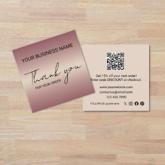 Rose Gold Business Thank You  Square Business Card