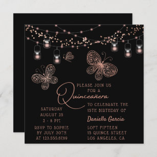 Rose Gold Butterfly Chic Modern Quinceañera Invitation